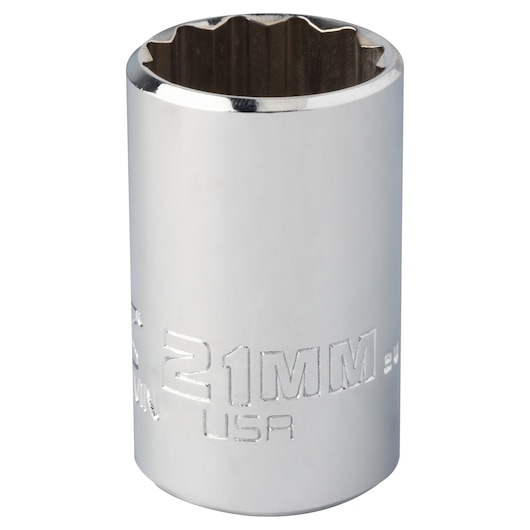 PROTO J5421MN chrome 21mm socket, photography on white background, close-up view.