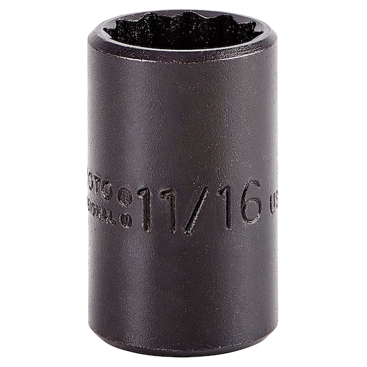 PROTO J5422B black 11/16 inch socket, cylindrical, front angle on white background.