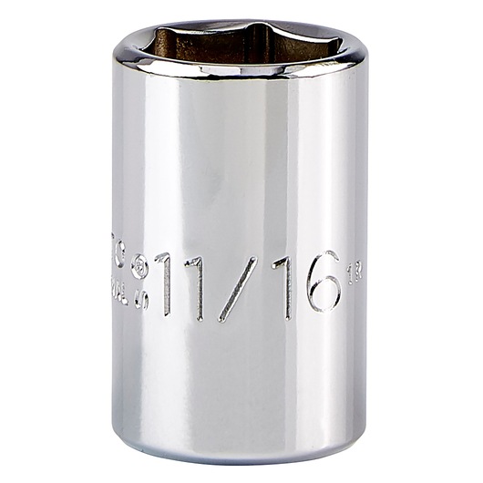 PROTO chrome socket 11/16 inch, SKU J5422H, cylindrical tool front angle on white background.