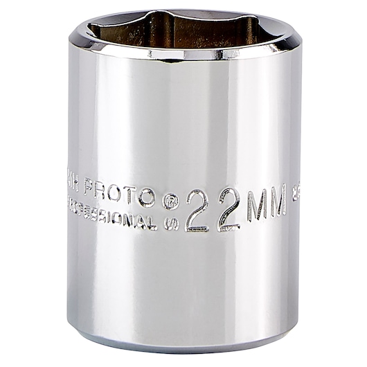 PROTO J5422MH chrome socket, 22mm size, front angle, photography on white background.