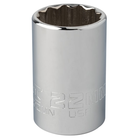 PROTO J5422MN chrome 22mm socket, twelve-point design, shown upright on white background.