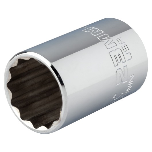 Photo of PROTO J5423MN chrome socket, 12-point design, angled on white background.
