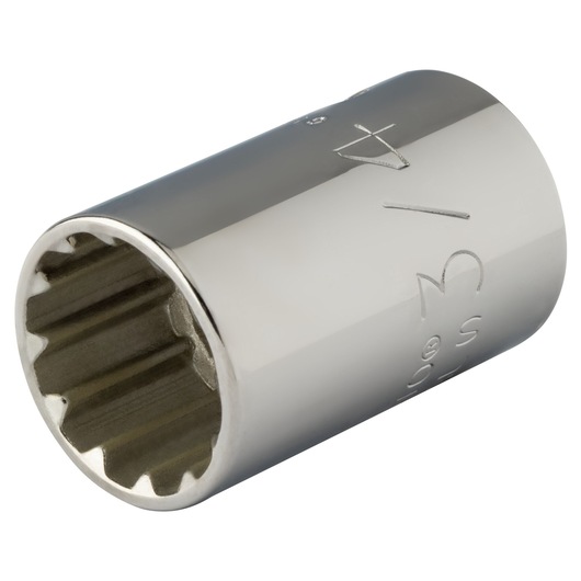 PROTO chrome finish socket with 12-point interior, angled view, SKU J5424SPL, photography product.