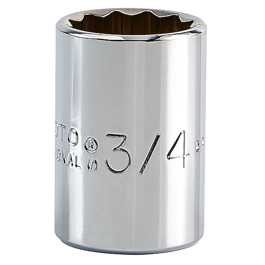 PROTO J5424 chrome socket, 3/4 inch, front angle, photography on white background.