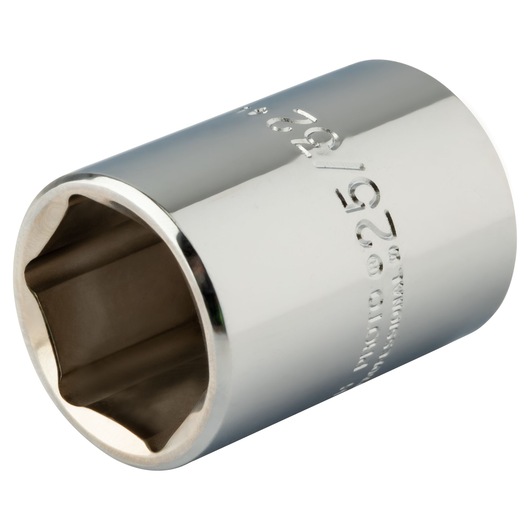 PROTO J5425H chrome finish socket, angled close-up on white background, engraved size marking visible.