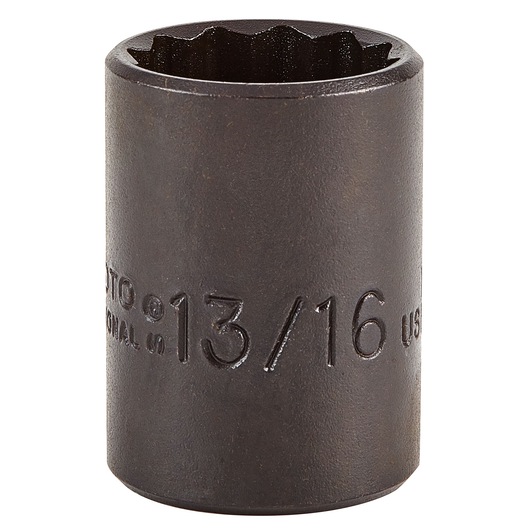 Photo of PROTO J5426B 13/16 inch black socket, cylindrical design, straight-on angle, white background.