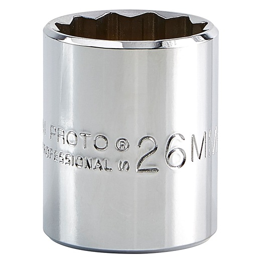 PROTO J5426M chrome socket, 26mm, close-up on white background, showing engraved size and brand.