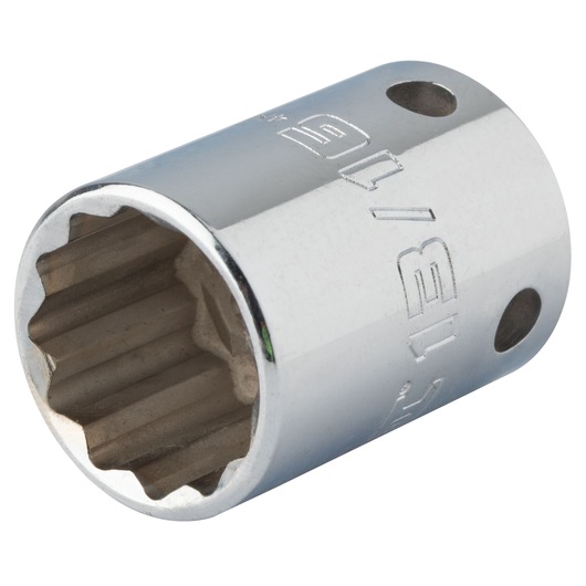 PROTO chrome socket J5426SPL, photography of twelve-point socket on white background, angled view.