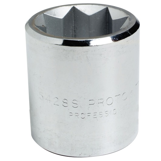Photo of PROTO J5428S chrome socket, twelve-point design, tool product on white background, side angle.