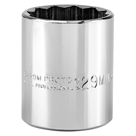 PROTO J5429M chrome 12-point 29mm socket, close-up front angle on white background.