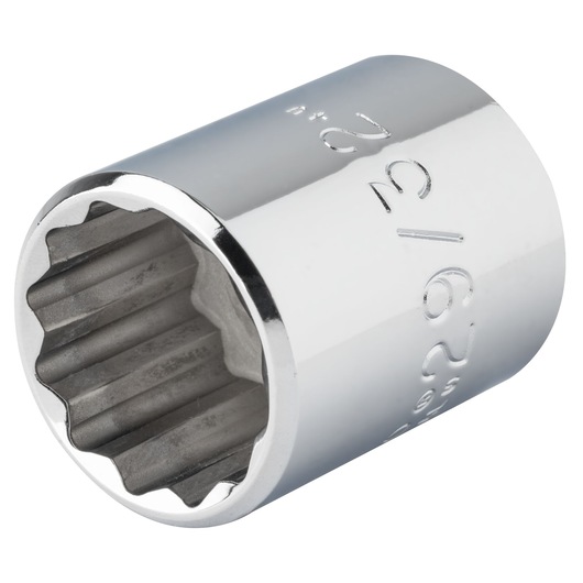 PROTO chrome 12-point socket, size engraved, SKU J5429, side angle on white background.