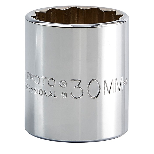 PROTO J5430M chrome 30mm socket, 12-point design, photographed on white background, hand tool accessory.