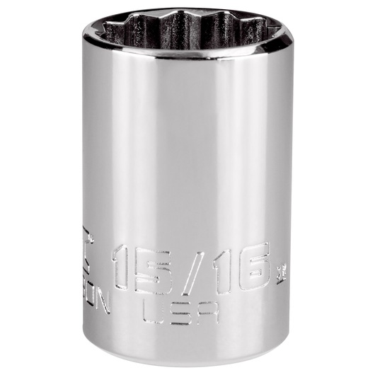 PROTO J5430N chrome 12-point socket, 15/16 inch size, close-up angle on white background.