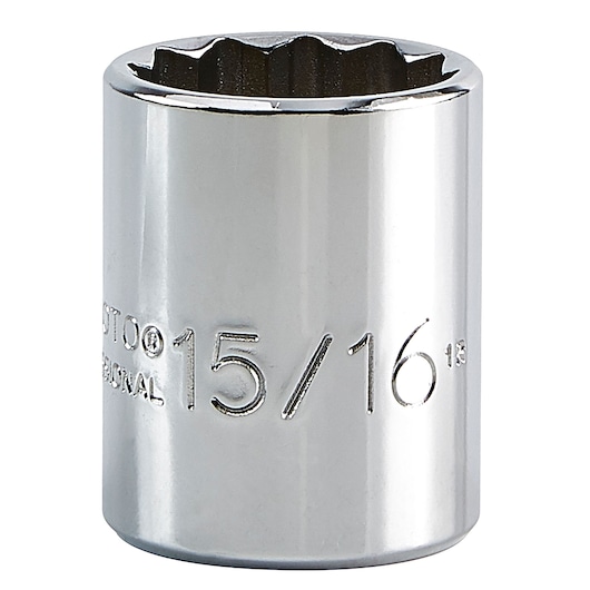 PROTO J5430 chrome socket, 15/16 inch size, photography, front angle on white background.