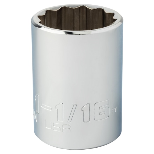 PROTO J5434N chrome socket with 12-point opening, size 1-1/16 inch, vertical angle on white background.