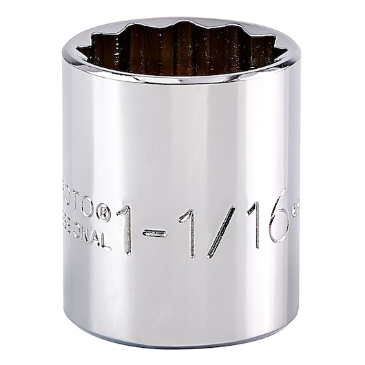 PROTO J5434 chrome socket, 1-1/16 inch, front angle on white background.