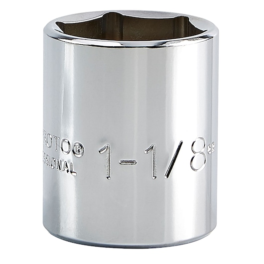 PROTO J5436H chrome socket, 1-1/8 inch, close-up front angle view on white background.