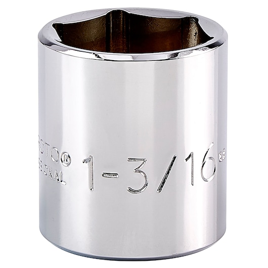 PROTO J5438H chrome socket, 1-3/16 inch size, six-point design, product photography, front angle on white background.