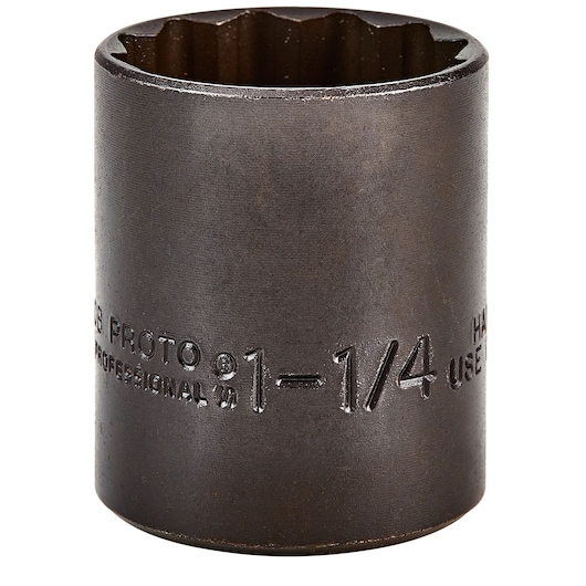 PROTO J5440B black steel socket, 12-point, 1-1/4 inch size, front angle on white background.