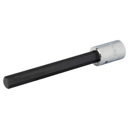 PROTO J5441-14MXL hex bit socket with long black hex shaft and chrome base, angled on white background.