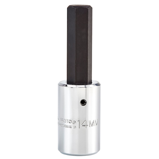 Photo of PROTO J5441-14M hex bit socket, 14mm size, chrome finish, front angle on white background.