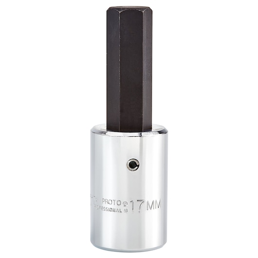 Photo of PROTO hex bit socket 17mm, SKU J5441-17M, chrome finish, front angle on white background.