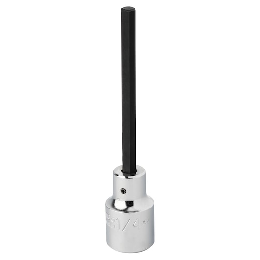 PROTO J54411/4XL hex bit socket, chrome and black, front angle on white background.