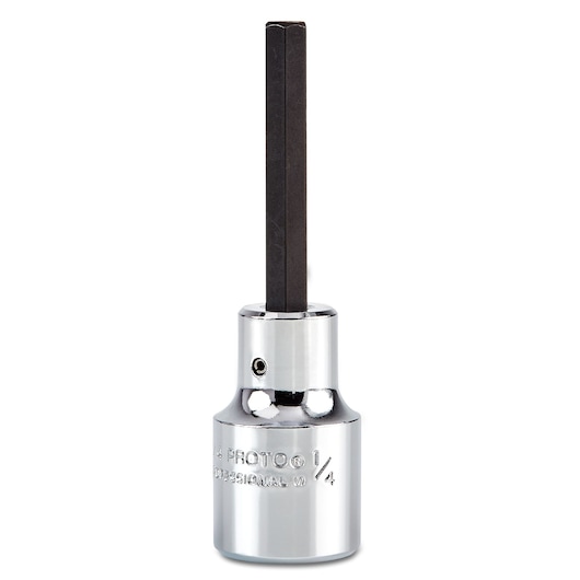 PROTO J54411-4 hex bit socket, chrome finish with black hex bit, front view on white background.