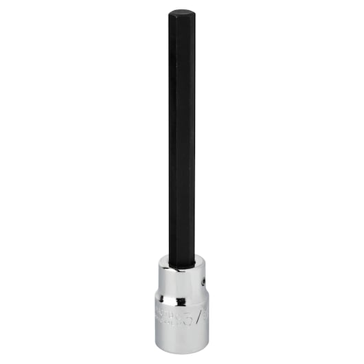 PROTO J54413/8XL hex bit socket with long black hex shaft and chrome finish base, front angle on white background.