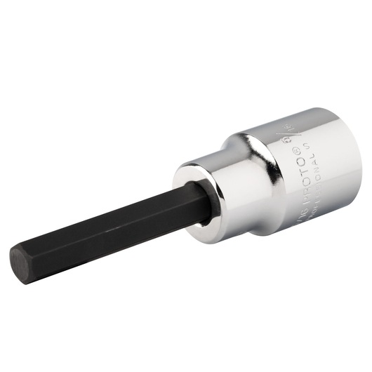 PROTO hex bit socket J54415/16, chrome body with black hex bit, side angle on white background.