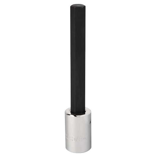 PROTO J54415/8XL long hex bit socket with black hex shaft and chrome finish base, product angle on white background.