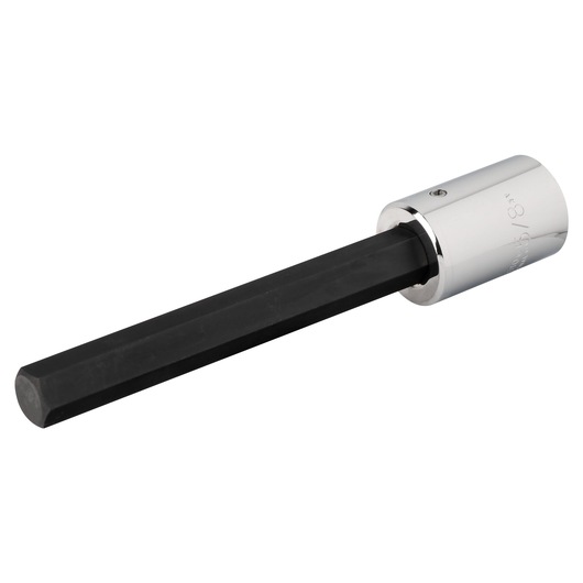 PROTO J54415/8XL hex bit socket with chrome finish, black hex shaft, product photography on white background.