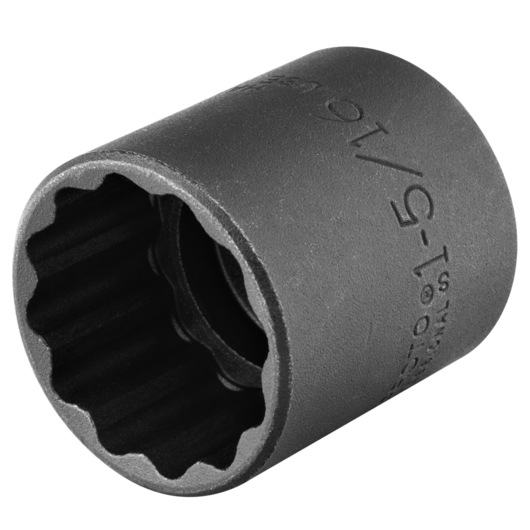 PROTO J5442B black industrial socket, 12-point, white background, photography of tool angled to show inner detail.