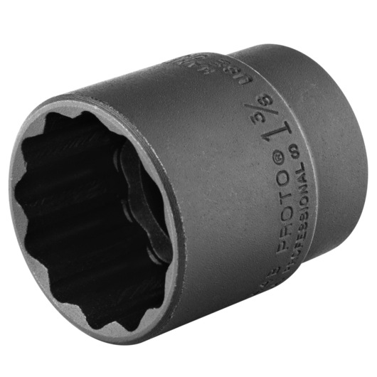 PROTO J5444B photography of black 3/8-inch drive socket, side view, textured metal finish.