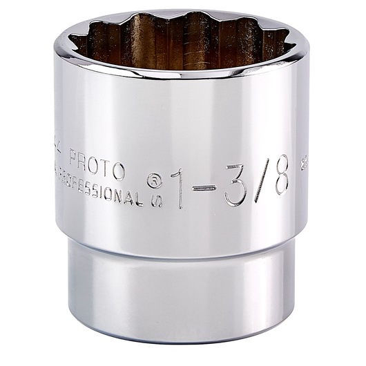 PROTO J5444 chrome socket, 1-3/8 inch size, front angle on white background.