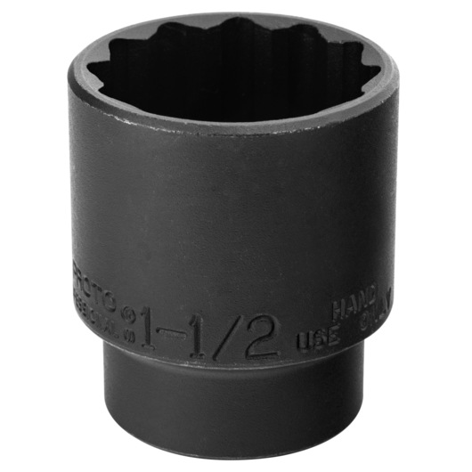 PROTO J5448B black impact socket, 1-1/2 inch size, shown upright on white background, product photography.