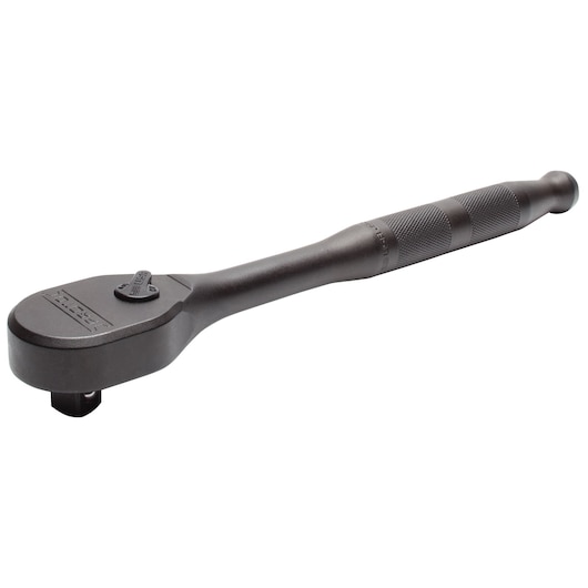 Photo of PROTO J5449HTCBL hand ratchet with knurled handle, side angle, on white background.