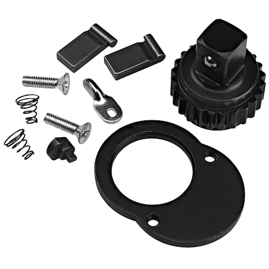 PROTO J5449RK ratchet repair kit with black and silver parts, screws, springs, and cover on white background