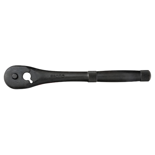 PROTO J5449XLQRBL black ratchet wrench, side view on white background, with knurled handle.