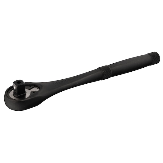 PROTO J5449XLQRBL black ratchet wrench with knurled handle, angled side view on white background.