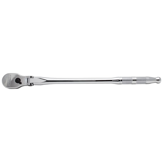 PROTO J5450HTCF chrome flex head ratchet with knurled handle, side angle on white background.