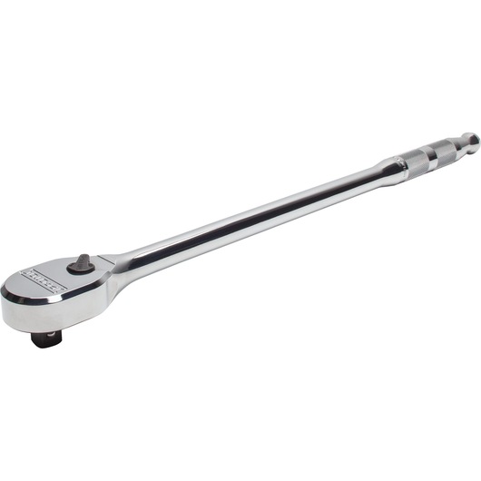 PROTO J5450HTC chrome ratchet wrench with extended handle, angled side on white background.