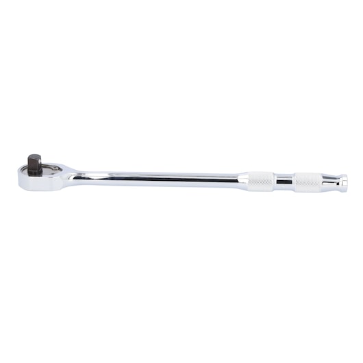 Photo of PROTO ratchet handle J5450MAX, chrome finish, lateral angle, textured grip, hand tool on white background.
