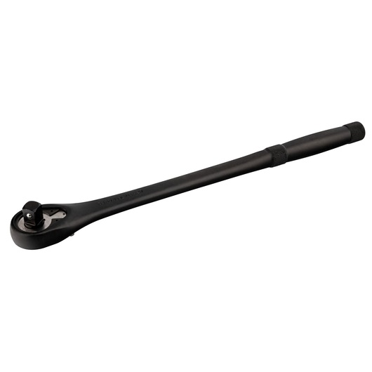 PROTO J5450XLBL black long handle ratchet wrench, side angle on white background, hand tool category.
