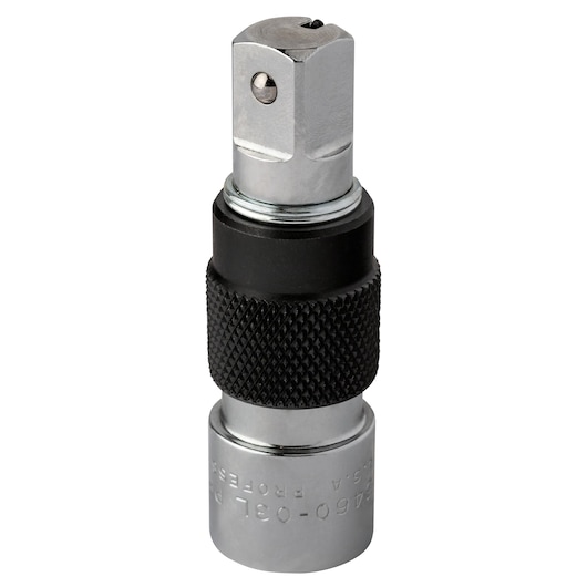 PROTO J5460-03L socket adapter with knurled grip, silver and black, front angle, on white background.