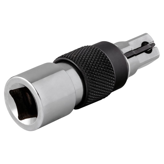 Photo of PROTO J5460-03L socket adapter with knurled grip, black and silver, on white background.