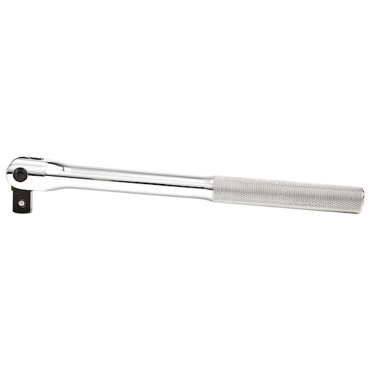 PROTO J5466 chrome ratchet handle with knurled grip, side view on white background, hand tool.
