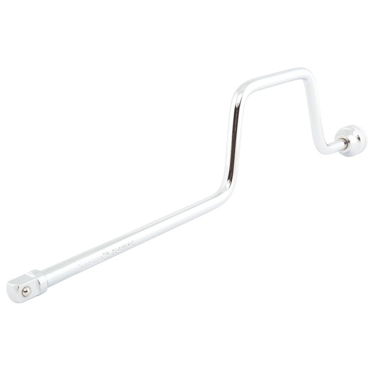 Photo of PROTO J5480AG polished steel offset handle, crank bar tool on white background, side angle.