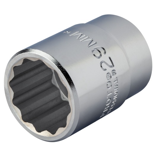 PROTO J5529M chrome socket, 29mm, close-up angled on white background, automotive hand tool.