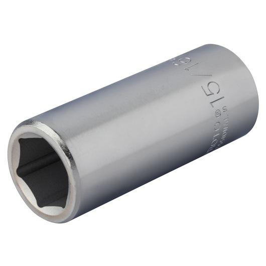 PROTO J5530HL chrome deep socket, 6-point, shown angled on white background.